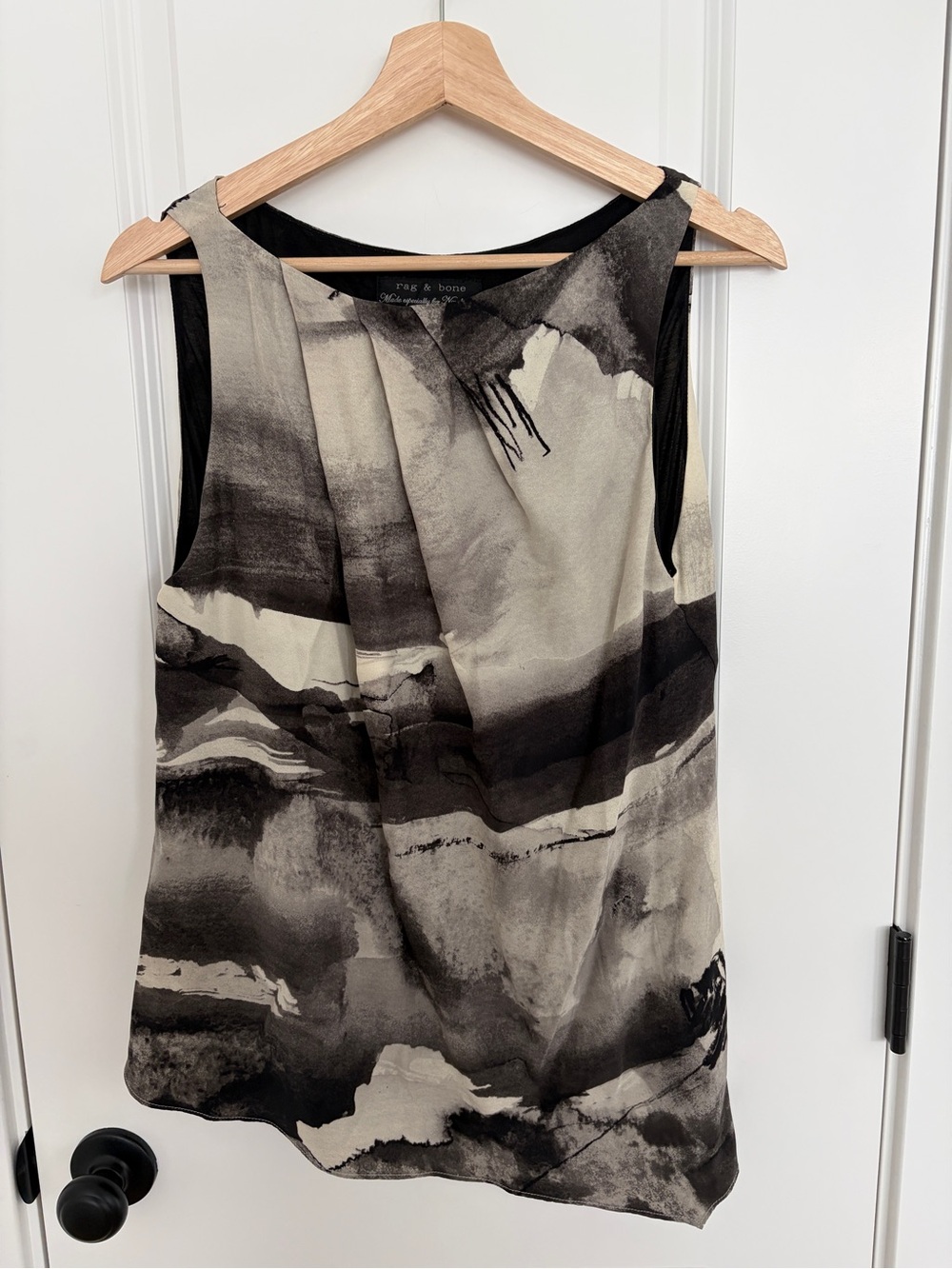 rag & bone Black and Cream Abstract Sleeveless Camisole